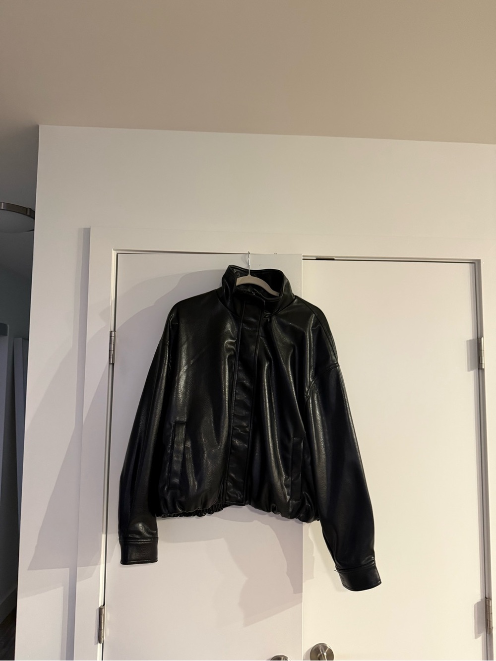 Zara Black Faux Leather Bomber Jacket - Women's